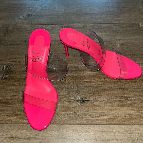 Christian Louboutin Just Nothing 85 PVC & Leather Mules - Picture 3 of 9